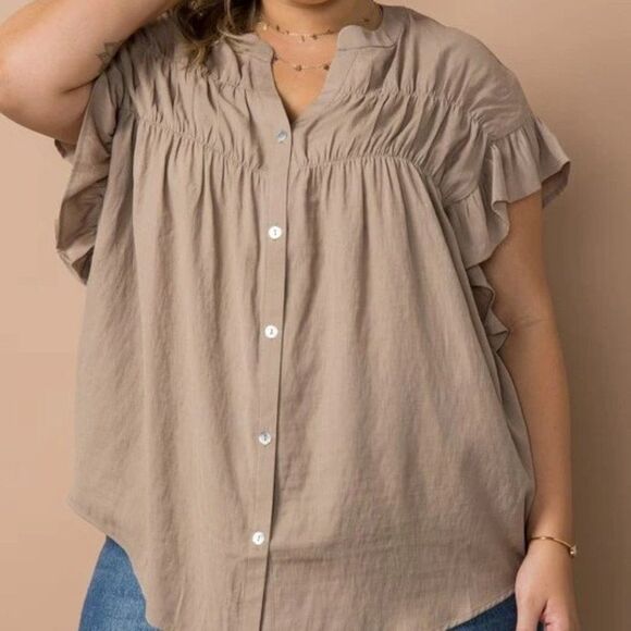 Cozy Casual Rare Moments Button Down Ruffle Sleeve Top  0038 - Picture 2 of 8